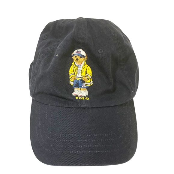 Polo Ralph Lauren Navy Blue Firefighter Bear Leather Strap Back Dad Hat‎